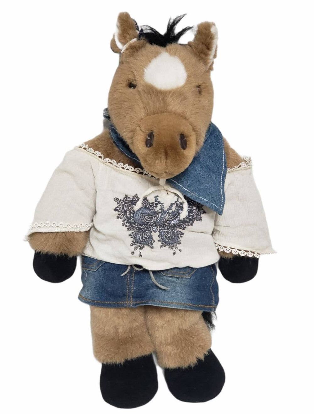 Build A Bear Country Horse / Pony Denim Skirt Bandanna & Bow BAB Stuffed Animal